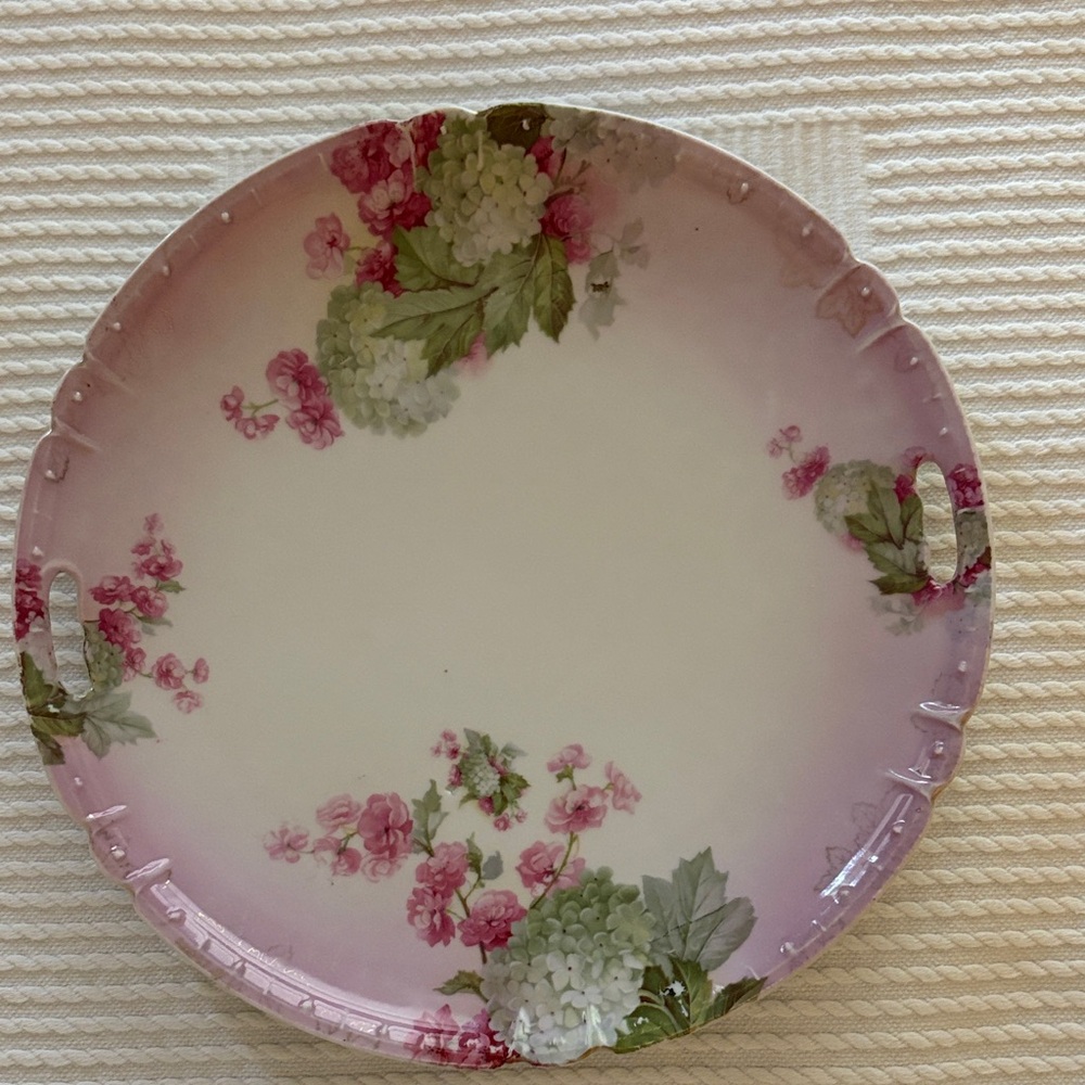 Floral Pink and Green Dinner Plate. Porcelain. Unsure of origin. Vintage.